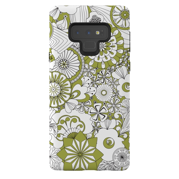 Galaxy Note 9 StrongFit 70s Flowers - Green and White by Paula Ohreen
