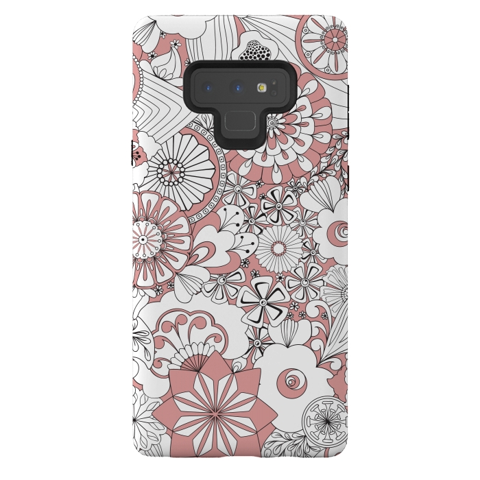 Galaxy Note 9 StrongFit 70s Flowers - Pink and White by Paula Ohreen