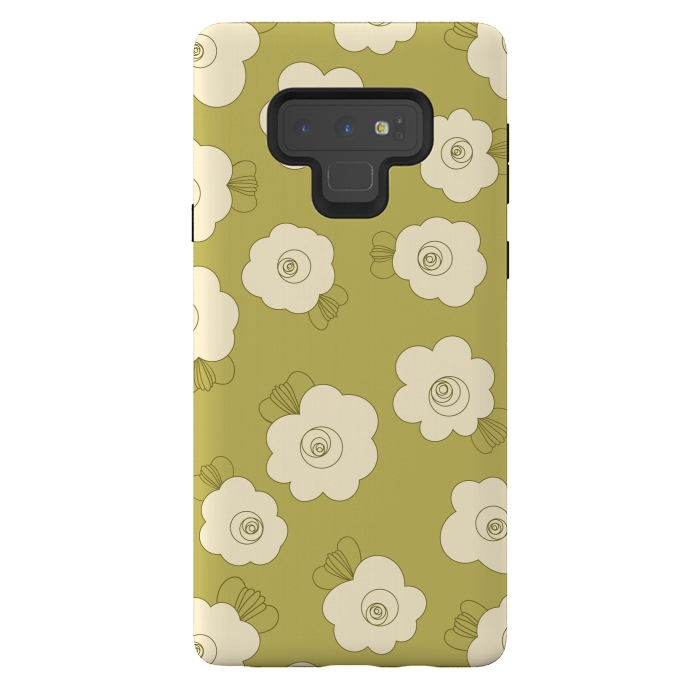 Galaxy Note 9 StrongFit Fluffy Flowers - Cream on Sap Green by Paula Ohreen