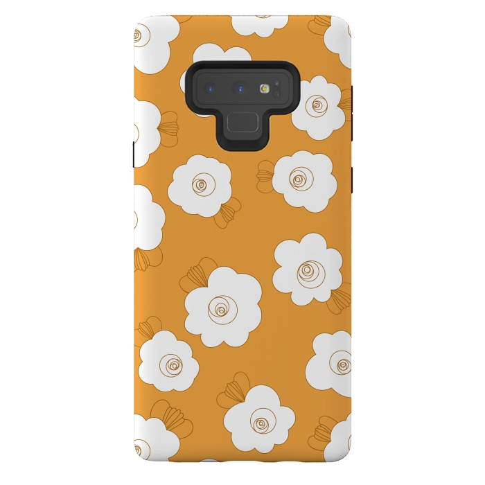 Galaxy Note 9 StrongFit Fluffy Flowers - White on Pumpkin Orange by Paula Ohreen