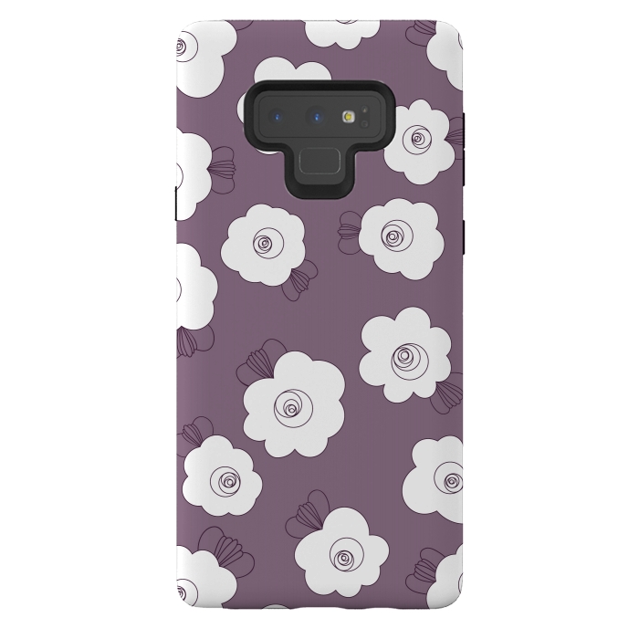 Galaxy Note 9 StrongFit Fluffy Flowers - White on Grape Purple by Paula Ohreen