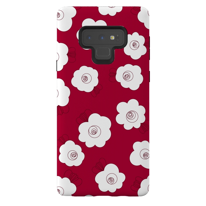 Galaxy Note 9 StrongFit Fluffy Flowers - White on Red by Paula Ohreen