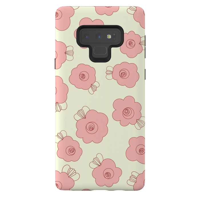Galaxy Note 9 StrongFit Fluffy Flowers - Pink on Cream by Paula Ohreen
