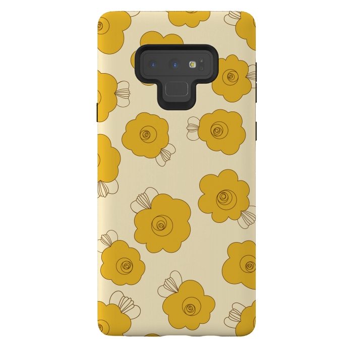 Galaxy Note 9 StrongFit Fluffy Flowers - Mustard on Lemon Yellow by Paula Ohreen