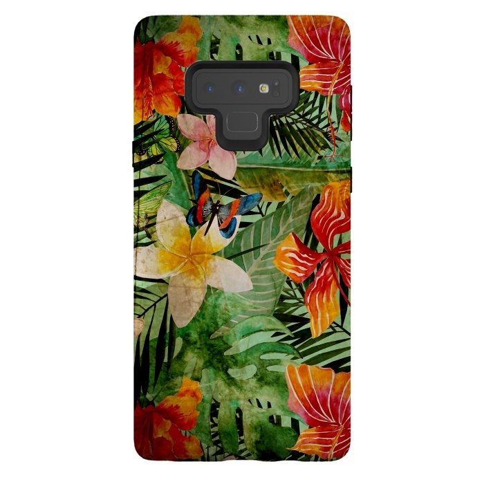 Galaxy Note 9 StrongFit Retro Tropical Flower Jungle by  Utart