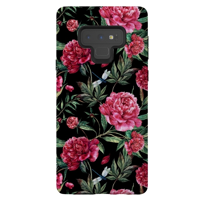 Galaxy Note 9 StrongFit Pink Peonies on Black by  Utart