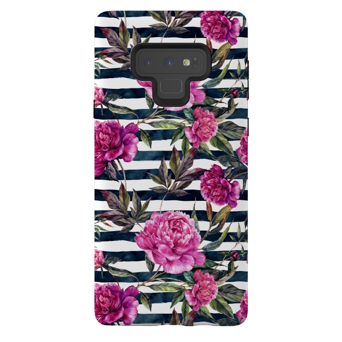 Galaxy Note 9 StrongFit Pink peonies and black stripes by  Utart