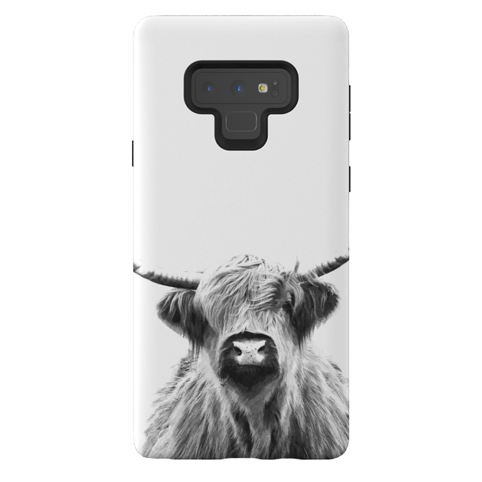 Galaxy Note 9 StrongFit Black and White Highland Cow by Alemi