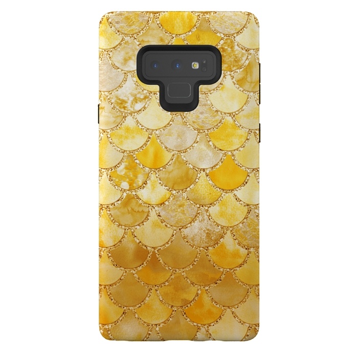 Galaxy Note 9 StrongFit Gold Watercolor Mermaid Scales by  Utart