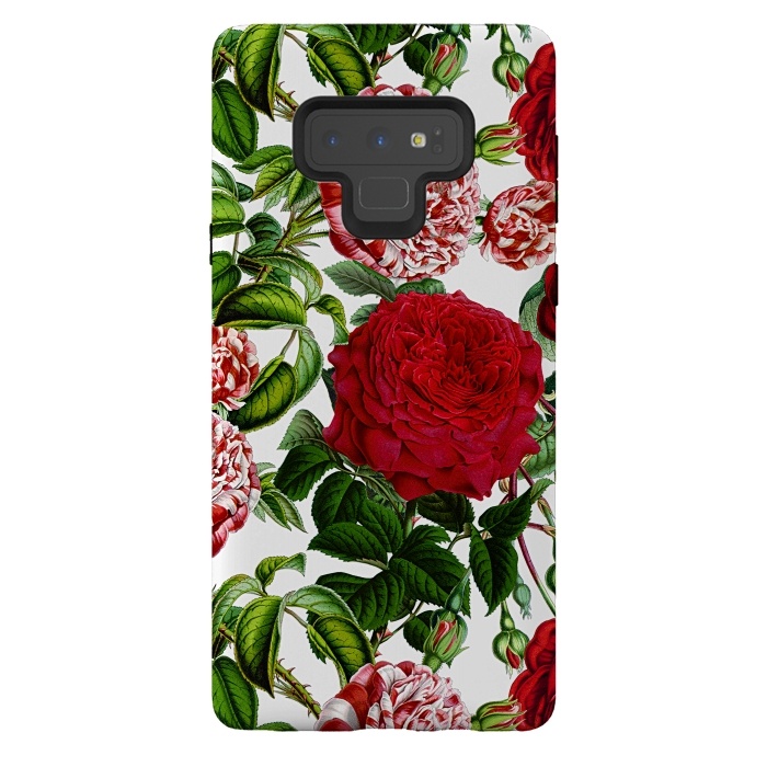 Galaxy Note 9 StrongFit Red and White Vintage Roses Pattern by  Utart