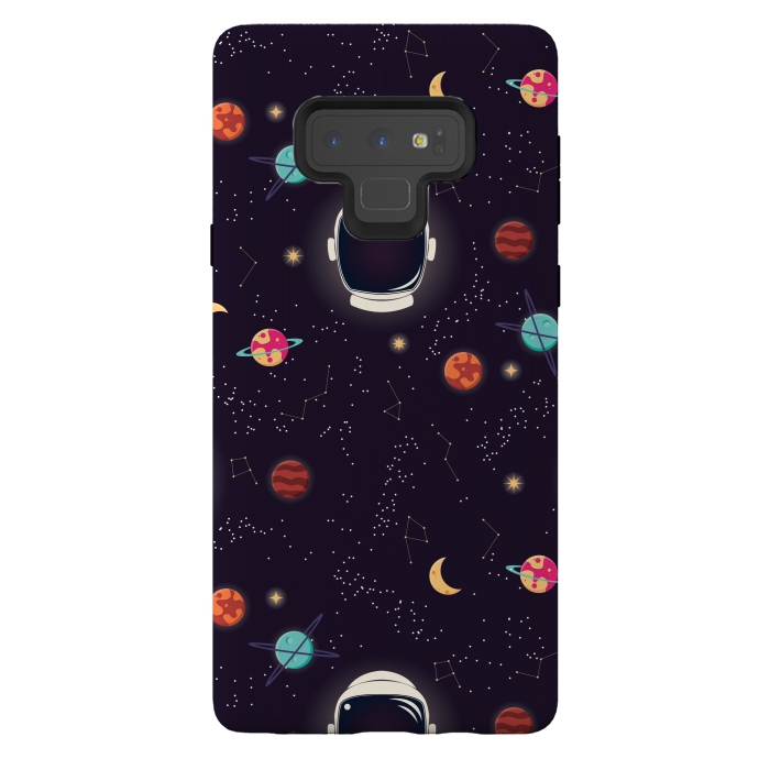 Galaxy Note 9 StrongFit Universe with planets, stars and astronaut helmet seamless pattern, cosmos starry night sky by Jelena Obradovic