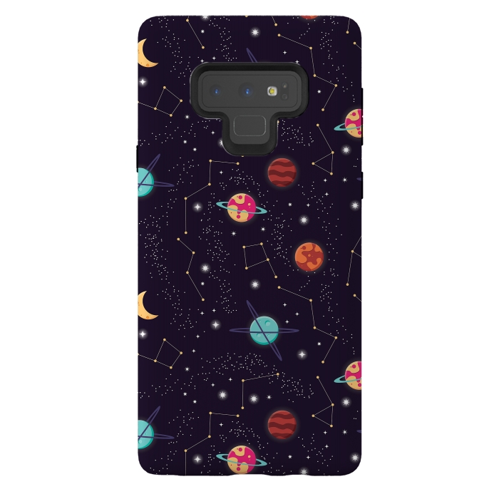 Galaxy Note 9 StrongFit Universe with planets and stars seamless pattern, cosmos starry night sky 004 by Jelena Obradovic