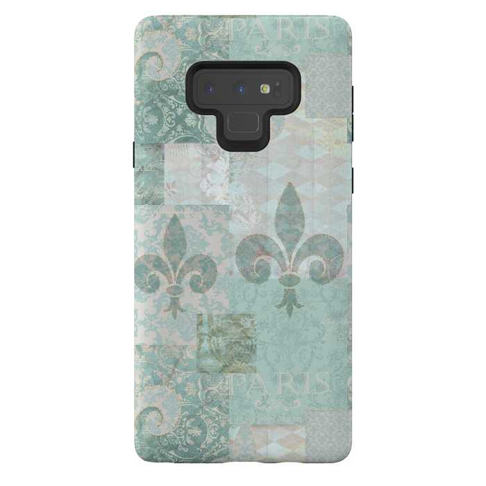 Galaxy Note 9 StrongFit Vintage Patchwork Soft Teal by Andrea Haase