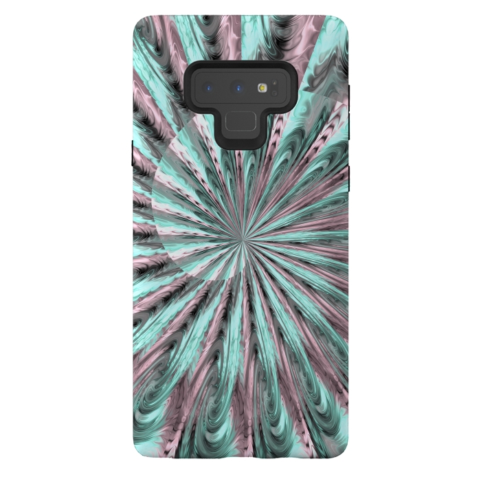 Galaxy Note 9 StrongFit Fractal Spiral Rosegold And Teal by Andrea Haase