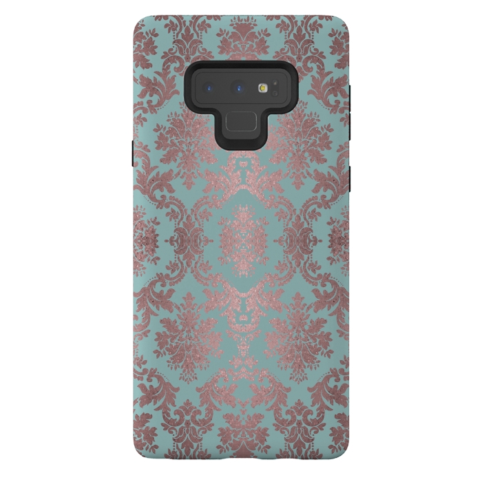 Galaxy Note 9 StrongFit Rose Gold Teal Damask Pattern 2 by Andrea Haase