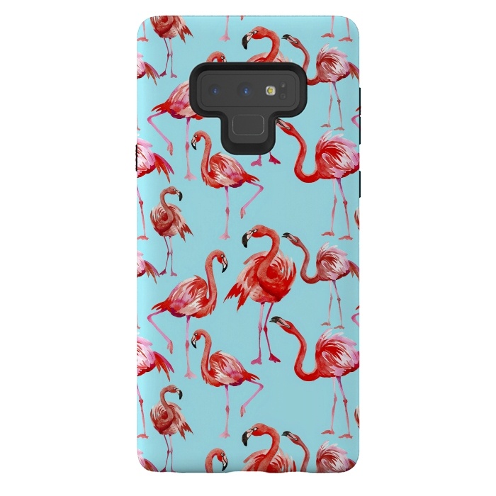 Galaxy Note 9 StrongFit Flamingos on Blue by  Utart