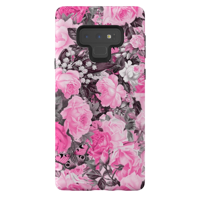 Galaxy Note 9 StrongFit Nostalgic Pink Rose And Butterfly Pattern by Andrea Haase