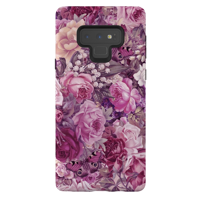 Galaxy Note 9 StrongFit Vintage Pink Rose Butterfly Pattern by Andrea Haase