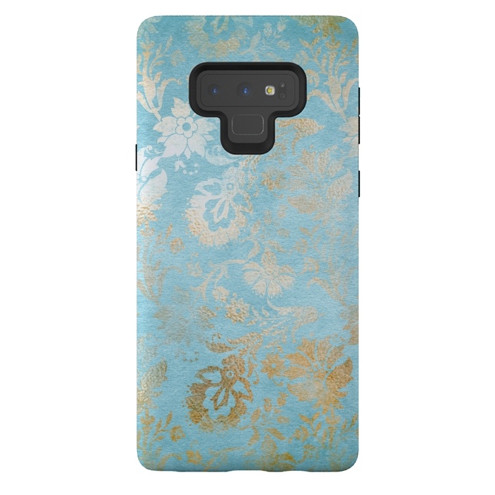 Galaxy Note 9 StrongFit TEAL and GOLD Damask Pattern by  Utart