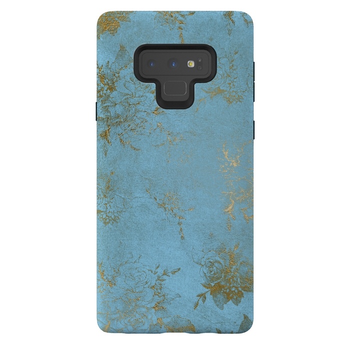 Galaxy Note 9 StrongFit  Gold Damask on Sky Blue  by  Utart