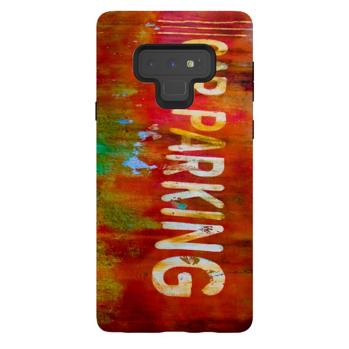 Galaxy Note 9 StrongFit Grunge Spray Paint Car Parking Sign by Andrea Haase