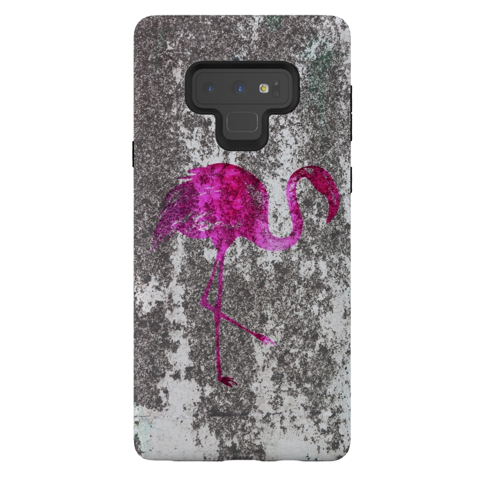 Galaxy Note 9 StrongFit Pink Flamingo Bird On Grunge Wall by Andrea Haase