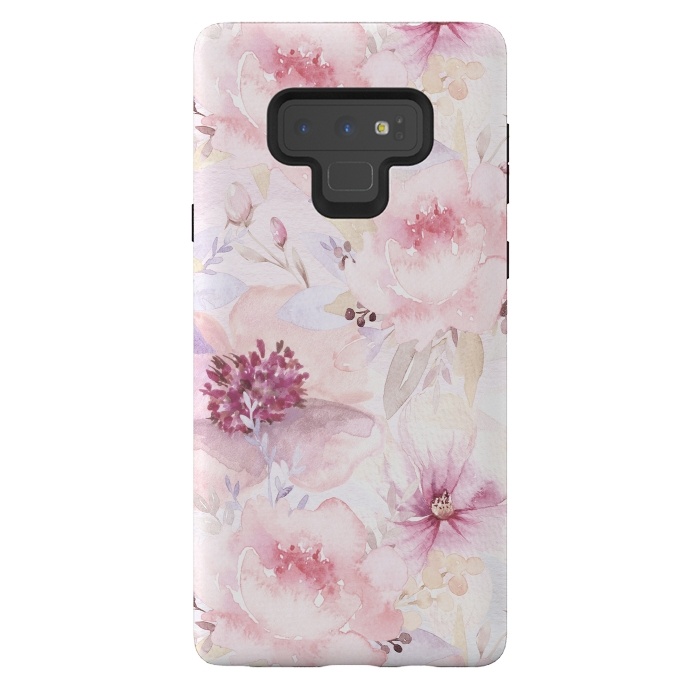 Galaxy Note 9 StrongFit Pink Pastel Watercolor Flower Pattern by  Utart