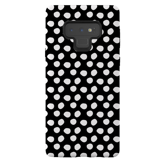 Galaxy Note 9 StrongFit Hand drawn white polka dots on black by DaDo ART