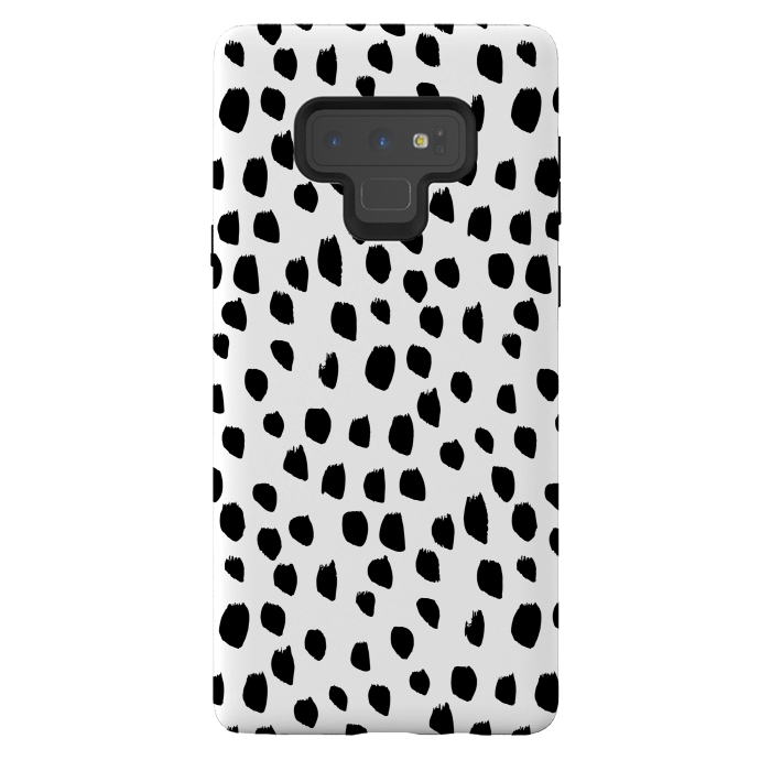 Galaxy Note 9 StrongFit Hand drawn black crazy polka dots on white by DaDo ART
