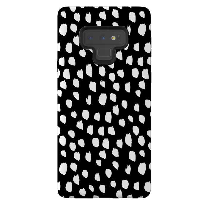 Galaxy Note 9 StrongFit Hand drawn crazy white polka dots on black by DaDo ART