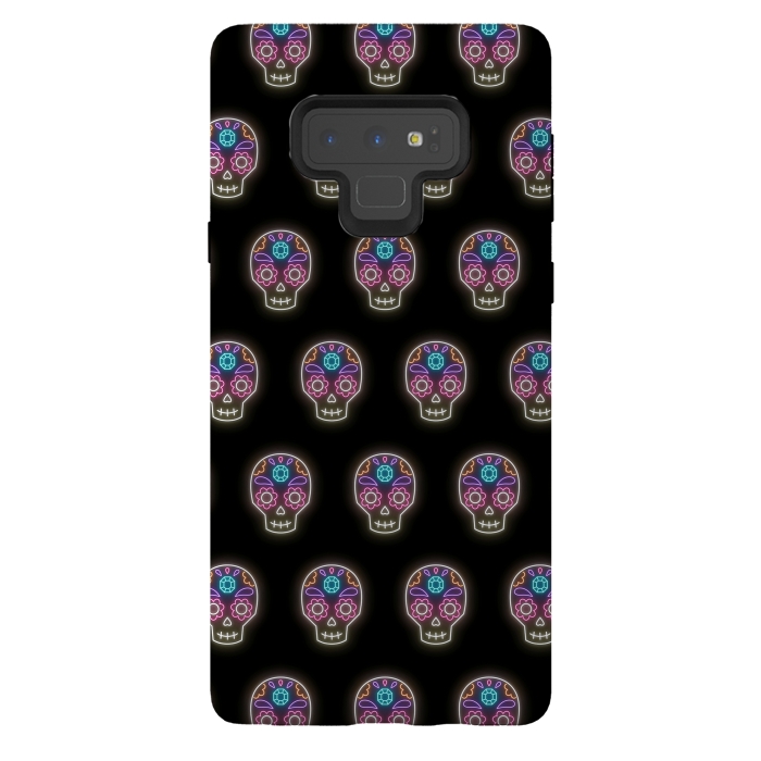 Galaxy Note 9 StrongFit Neon sugar skull pattern by Laura Nagel