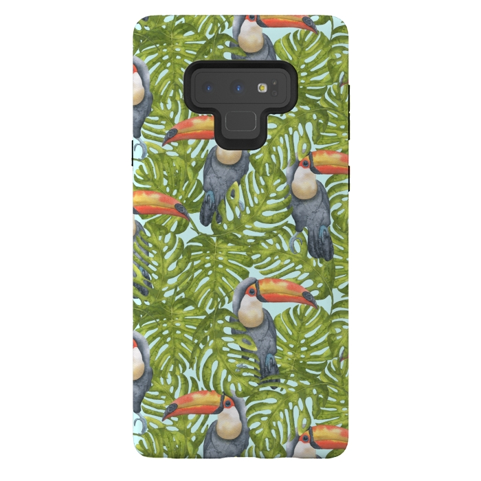 Galaxy Note 9 StrongFit Monstera Birds by Creativeaxle
