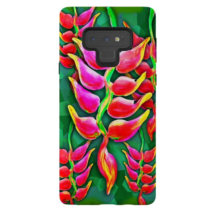 Galaxy Note 9 StrongFit Exotic Flowers Heliconia Pendula Bright Red  by BluedarkArt