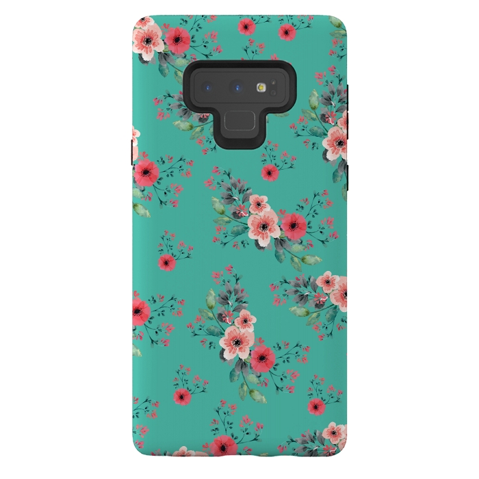 Galaxy Note 9 StrongFit Flowers in Aquamarine by Rossy Villarreal