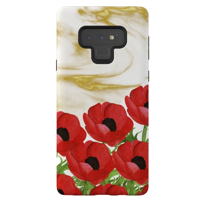 Galaxy Note 9 StrongFit Red Flowers on Marbel by Rossy Villarreal