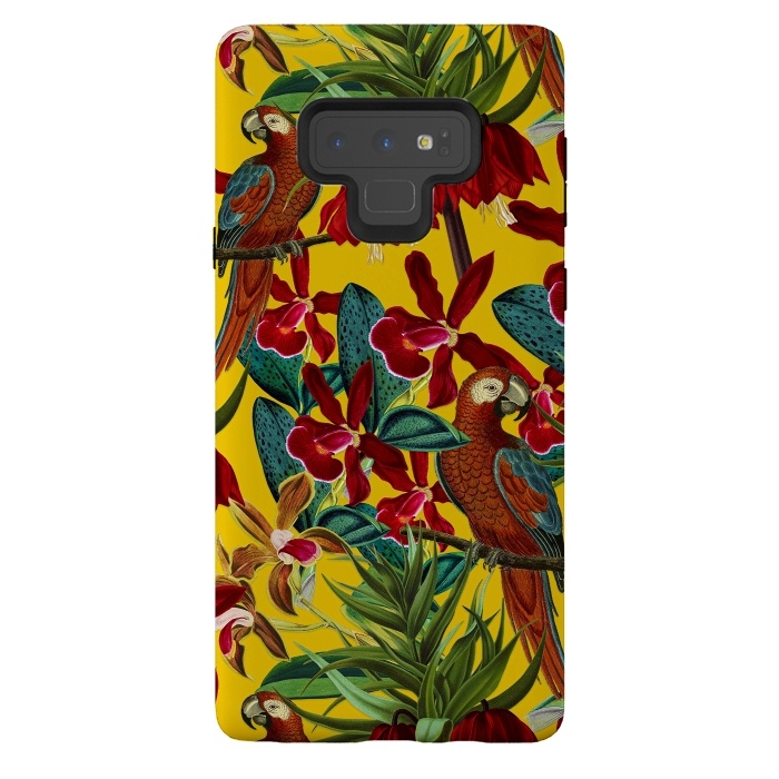 Galaxy Note 9 StrongFit Parrots in tropical flower jungle by  Utart
