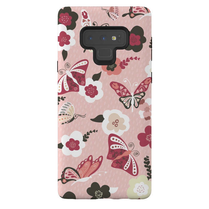 Galaxy Note 9 StrongFit Beautiful Butterflies on Dusty Pink by Paula Ohreen