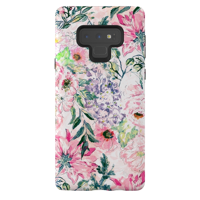 Galaxy Note 9 StrongFit Boho chic watercolor pink floral hand paint by InovArts