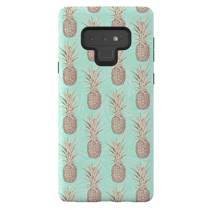 Galaxy Note 9 StrongFit Golden and mint pineapples pattern by InovArts