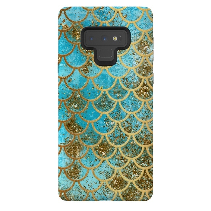 Galaxy Note 9 StrongFit Blue, Glitter and Gold Mermaid Scales by  Utart