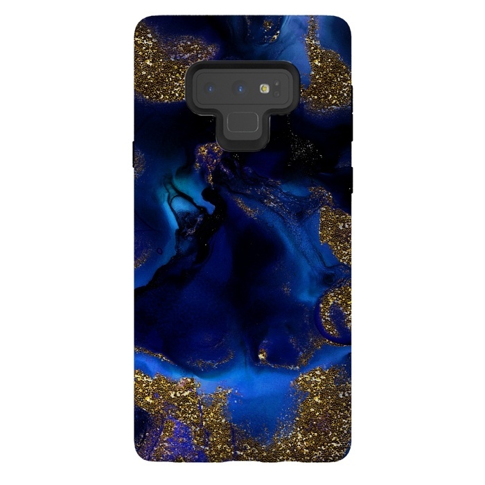 Galaxy Note 9 StrongFit Indigo Blue and Gold Glitter Marble by  Utart