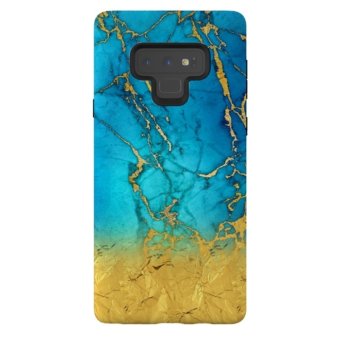 Galaxy Note 9 StrongFit Sea Blue and Sun Gold Marble and Glitter by  Utart
