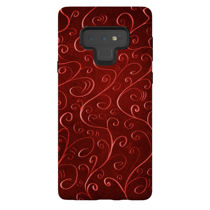 Galaxy Note 9 StrongFit Whimsical Elegant Textured Red Swirl Pattern by Boriana Giormova