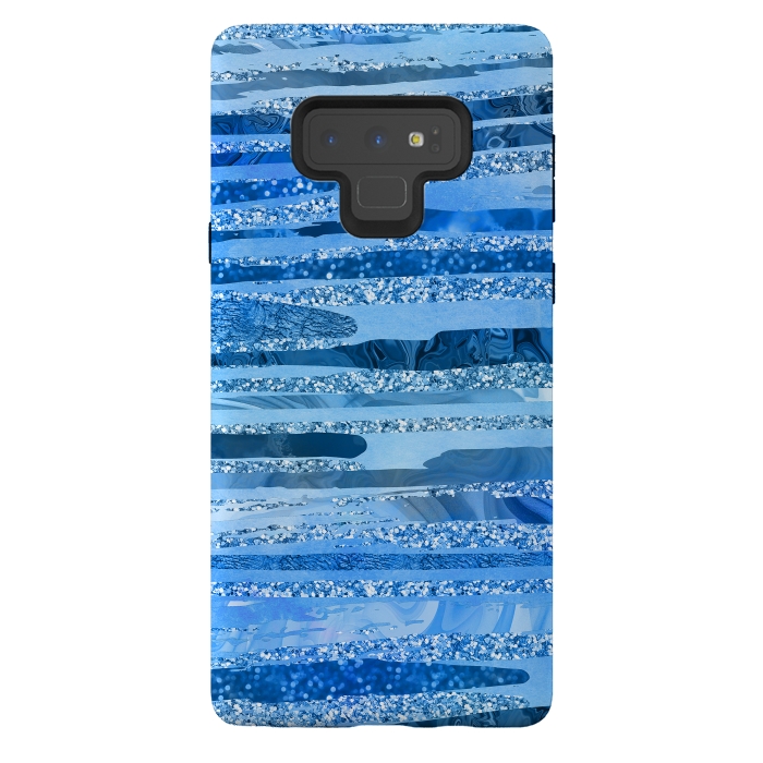 Galaxy Note 9 StrongFit Blue And Aqua Glitter Stripes by Andrea Haase