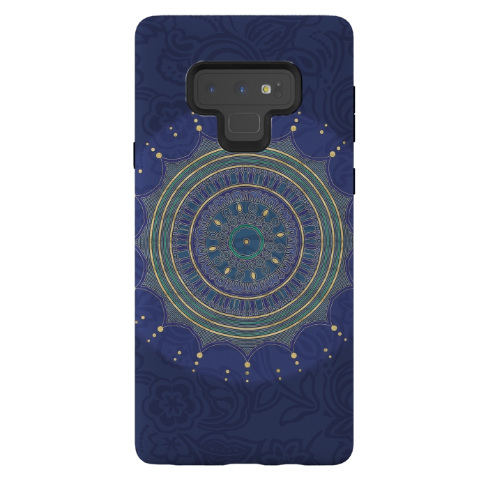 Galaxy Note 9 StrongFit Blue Mandala With Gold by Andrea Haase