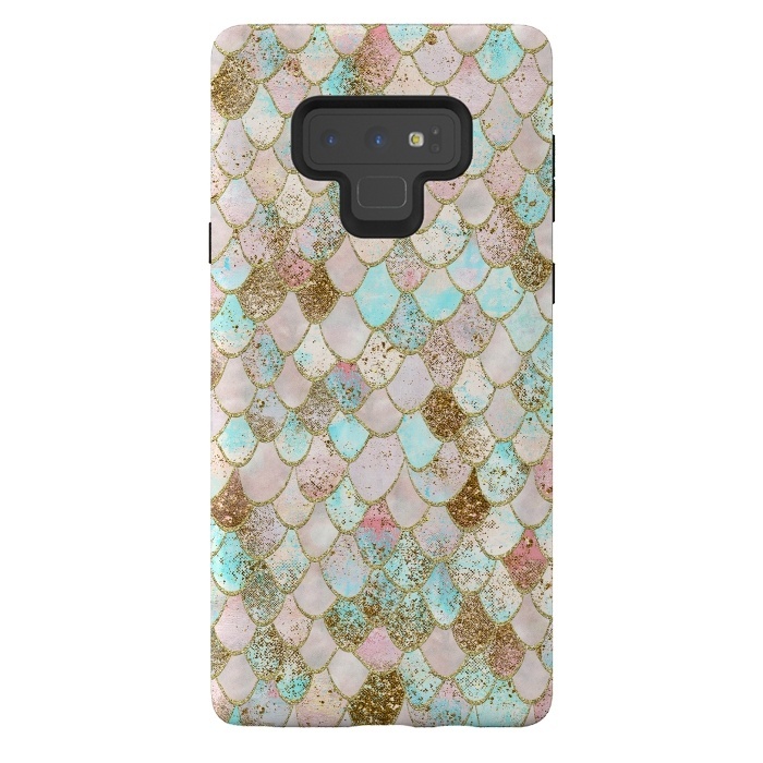 Galaxy Note 9 StrongFit Watercolor Wonky Gold Glitter Pastel Summer Mermaid Scales  by  Utart