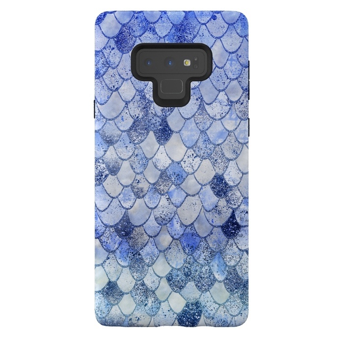 Galaxy Note 9 StrongFit Blue Summer Wonky Watercolor and Glitter Mermaid Scales by  Utart
