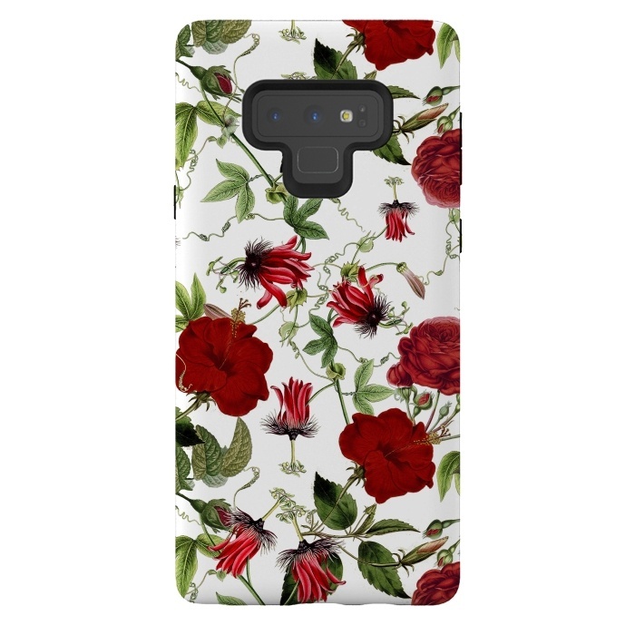 Galaxy Note 9 StrongFit Red Hibiscus and Passiflora Pattern on White by  Utart