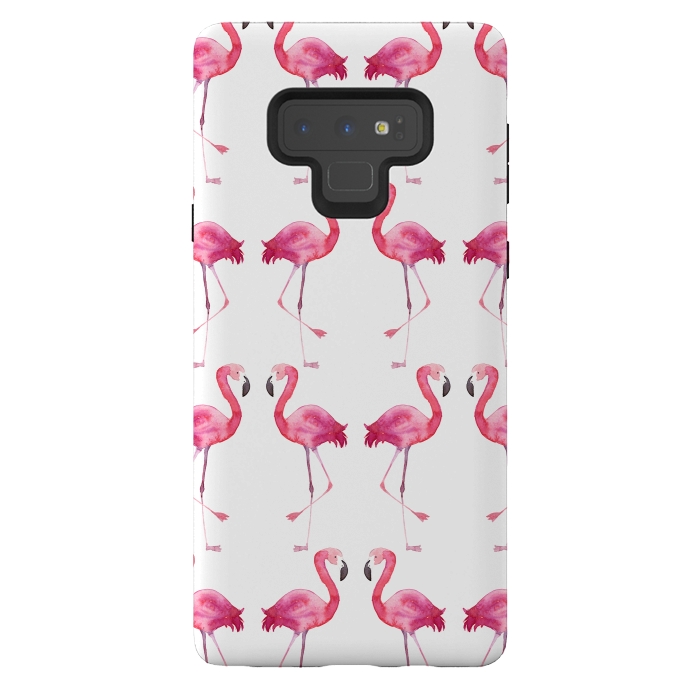 Galaxy Note 9 StrongFit Pink Watercolor Flamingo Print by Becky Starsmore