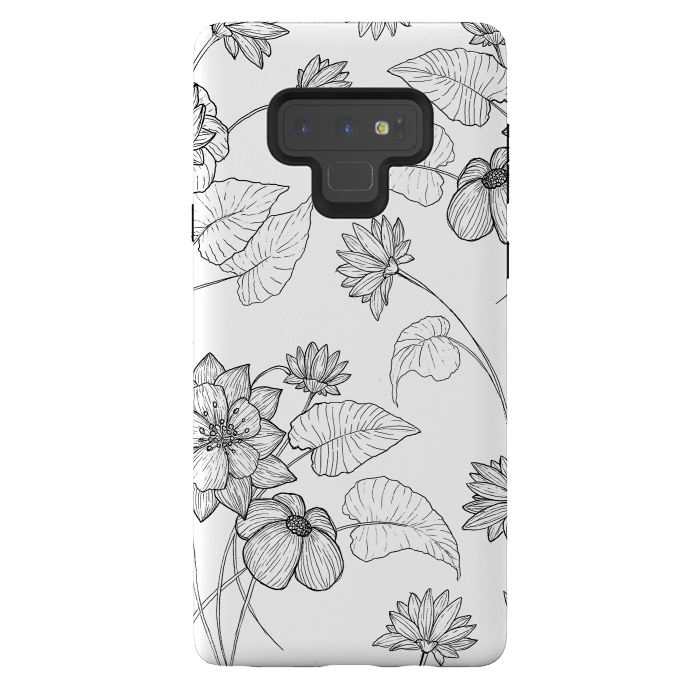 Galaxy Note 9 StrongFit Monochrome Sketchbook Floral by Becky Starsmore